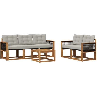vidaXL Outdoor-Sofagarnitur mit Kissen 6 Stk Natur und Hellgrau 3381775 vidaXL Outdoor-Sofagarnitur mit Kissen 6 Stk Natur und Hellgrau 3381775
