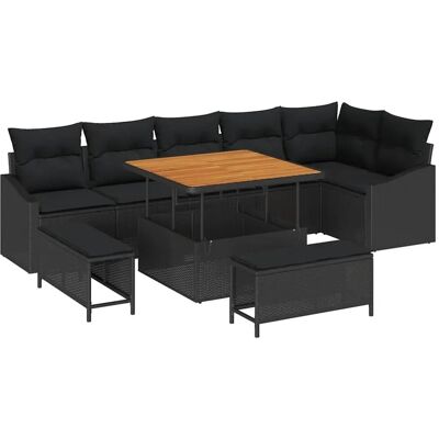 vidaXL Garten-Sofa-Set mit Kissen 9-Tlg Schwarz Poly Rattan 3362664 vidaXL Garten-Sofa-Set mit Kissen 9-Tlg Schwarz Poly Rattan 3362664