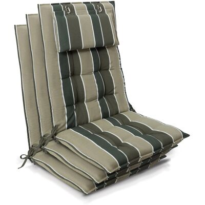 Beautissu 3er Set Sun-HL Hochlehner Auflage 120x50x8cm Grün-Gestreift Beautissu 3er Set Sun-HL Hochlehner Auflage 120x50x8cm Grün-Gestreift
