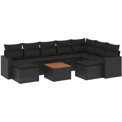 vidaXL 10-Tlg Garten-Sofagarnitur mit Kissen Schwarz Poly Rattan 3256734 vidaXL 10-Tlg Garten-Sofagarnitur mit Kissen Schwarz Poly Rattan 3256734