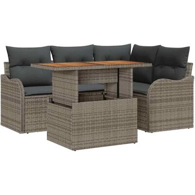 vidaXL 5-teilige Garten-Sofagarnitur mit Kissen aus Grauem Poly Rattan 3358190 vidaXL 5-teilige Garten-Sofagarnitur mit Kissen aus Grauem Poly Rattan 3358190