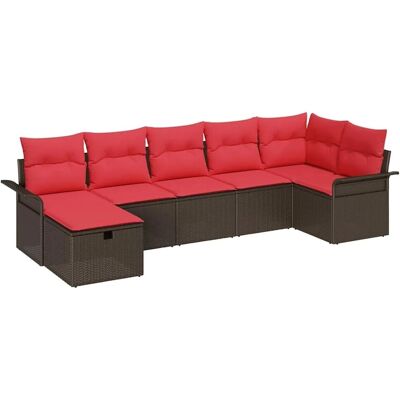 vidaXL Garten-Sofa-Set mit Kissen mit Speicher 7 Stk Braun Poly Rattan 3360235 vidaXL Garten-Sofa-Set mit Kissen mit Speicher 7 Stk Braun Poly Rattan 3360235