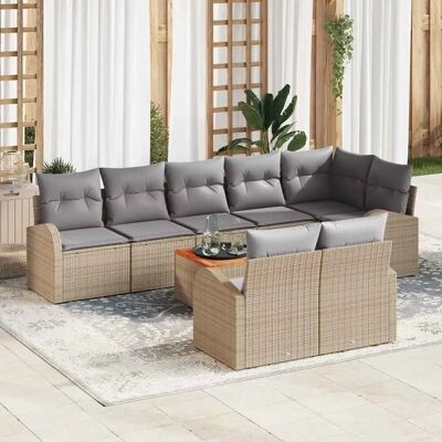 vidaXL 9-Teiliges Garten-Sofa-Set mit Kissen Beige Poly Rattan Akazie 3347595 vidaXL 9-Teiliges Garten-Sofa-Set mit Kissen Beige Poly Rattan Akazie 3347595