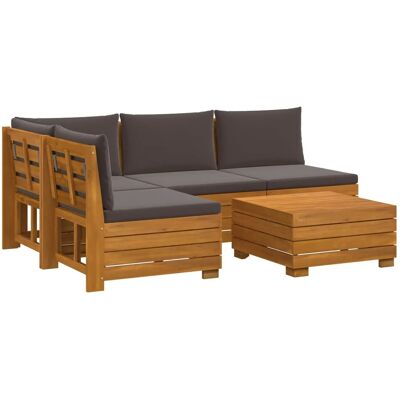 vidaXL Outdoor-Sofagarnitur mit Kissen 5 Stück Braun Massivholz Akazie 3403116 vidaXL Outdoor-Sofagarnitur mit Kissen 5 Stück Braun Massivholz Akazie 3403116
