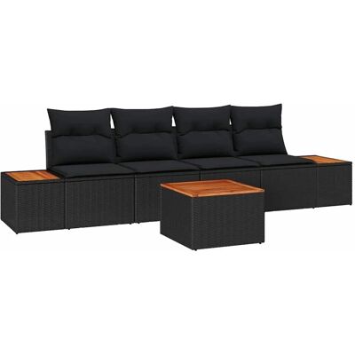 vidaXL Garten-Sofa-Set mit Kissen 5-Tlg Schwarz Poly Rattan 3356688 vidaXL Garten-Sofa-Set mit Kissen 5-Tlg Schwarz Poly Rattan 3356688