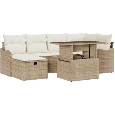 vidaXL Garten-Sofa-Set mit Kissen mit Speicher 7-Tlg Beige Poly Rattan 3361050 vidaXL Garten-Sofa-Set mit Kissen mit Speicher 7-Tlg Beige Poly Rattan 3361050