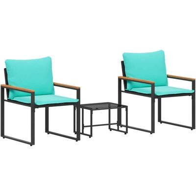 vidaXL Möbelsets mit Kissen 3-Tlg Schwarz und Türkis Rattan 42026950 vidaXL Möbelsets mit Kissen 3-Tlg Schwarz und Türkis Rattan 42026950