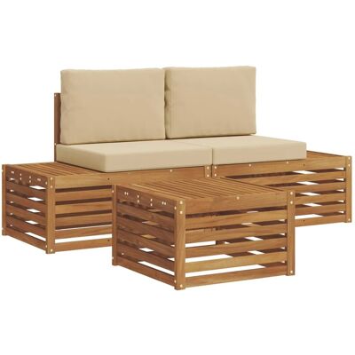 vidaXL Outdoor-Sofagarnitur mit Kissen 3-Tlg Natur und Beige 3375438 vidaXL Outdoor-Sofagarnitur mit Kissen 3-Tlg Natur und Beige 3375438