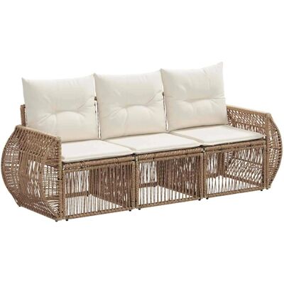 vidaXL Gartensofa-Set 3-Tlg Beige und Cremeweiß Poly-Rattan 3435336 vidaXL Gartensofa-Set 3-Tlg Beige und Cremeweiß Poly-Rattan 3435336