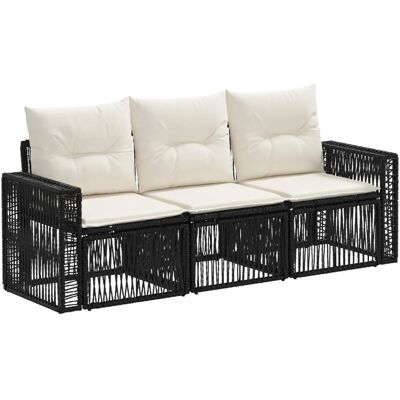 vidaXL Gartensofa-Set 3-Tlg Schwarz und Cremeweiß Poly-Rattan 3435040 vidaXL Gartensofa-Set 3-Tlg Schwarz und Cremeweiß Poly-Rattan 3435040
