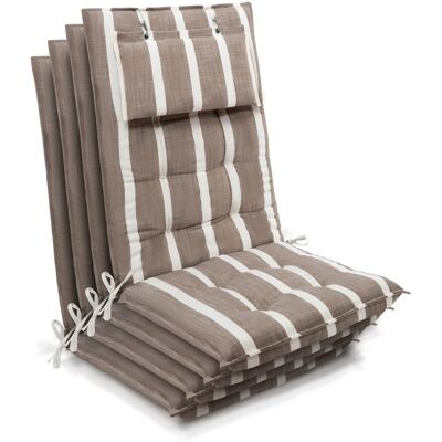 Beautissu 4er Set Sun-HL Hochlehner Auflage 120x50x8cm Beige-Weiß-Gestreift Beautissu 4er Set Sun-HL Hochlehner Auflage 120x50x8cm Beige-Weiß-Gestreift