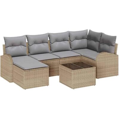 vidaXL Garten-Sofa-Set mit Kissen 7-Tlg Beige Poly Rattan 3346120 vidaXL Garten-Sofa-Set mit Kissen 7-Tlg Beige Poly Rattan 3346120