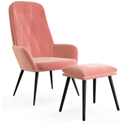 vidaXL Relaxsessel mit Hocker Rosa Samt 3097623 vidaXL Relaxsessel mit Hocker Rosa Samt 3097623