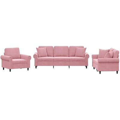 vidaXL 3-Tlg Sofagarnitur mit Kissen Rosa Samt 3202193 vidaXL 3-Tlg Sofagarnitur mit Kissen Rosa Samt 3202193