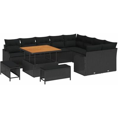vidaXL Garten-Sofa-Set mit Kissen mit Speicher 12-Tlg Schwarz 3364244 vidaXL Garten-Sofa-Set mit Kissen mit Speicher 12-Tlg Schwarz 3364244