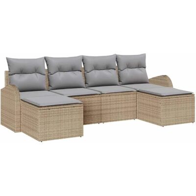vidaXL Garten-Sofa-Set mit Kissen 6-Tlg Beige Poly Rattan 3346150 vidaXL Garten-Sofa-Set mit Kissen 6-Tlg Beige Poly Rattan 3346150
