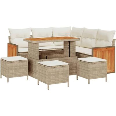 vidaXL Gartensofa-Set mit Kissen 9 Stk Beige und Creme 3363311 vidaXL Gartensofa-Set mit Kissen 9 Stk Beige und Creme 3363311