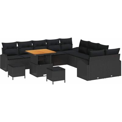 vidaXL Garten-Sofa-Set mit Kissen mit Speicher 13-Tlg Schwarz 3364399 vidaXL Garten-Sofa-Set mit Kissen mit Speicher 13-Tlg Schwarz 3364399