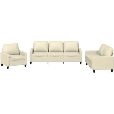 vidaXL 3-Tlg Sofagarnitur mit Kissen Creme Kunstleder 3201399 vidaXL 3-Tlg Sofagarnitur mit Kissen Creme Kunstleder 3201399