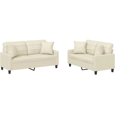 vidaXL 2-Tlg Sofagarnitur mit Kissen Creme Kunstleder 3201369 vidaXL 2-Tlg Sofagarnitur mit Kissen Creme Kunstleder 3201369