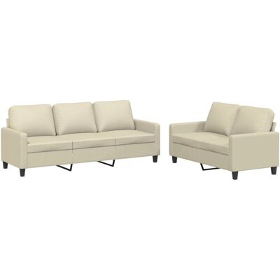 vidaXL 2-Tlg Sofagarnitur mit Kissen Creme Kunstleder 3201419 vidaXL 2-Tlg Sofagarnitur mit Kissen Creme Kunstleder 3201419