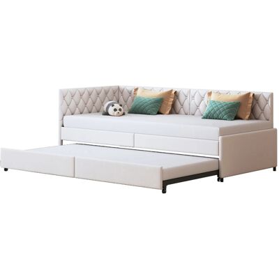 PXloue Schlafsofa Tagesbett Ausziehbar aus Samt in Beige 90/180x200cm PXloue Schlafsofa Tagesbett Ausziehbar aus Samt in Beige 90/180x200cm