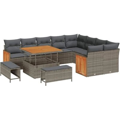 vidaXL Gartensofa-Set mit Kissen 12 Stk Grau 3363338 vidaXL Gartensofa-Set mit Kissen 12 Stk Grau 3363338