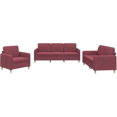 vidaXL 3-Tlg Sofagarnitur mit Kissen Weinrot Stoff 3202060 vidaXL 3-Tlg Sofagarnitur mit Kissen Weinrot Stoff 3202060
