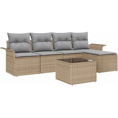 vidaXL Garten-Sofa-Set mit Kissen 6-Tlg Beige Poly Rattan 3345330 vidaXL Garten-Sofa-Set mit Kissen 6-Tlg Beige Poly Rattan 3345330