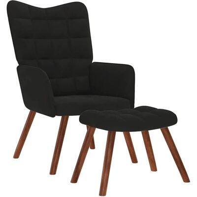vidaXL Relaxsessel mit Hocker Schwarz Samt 4016827 vidaXL Relaxsessel mit Hocker Schwarz Samt 4016827