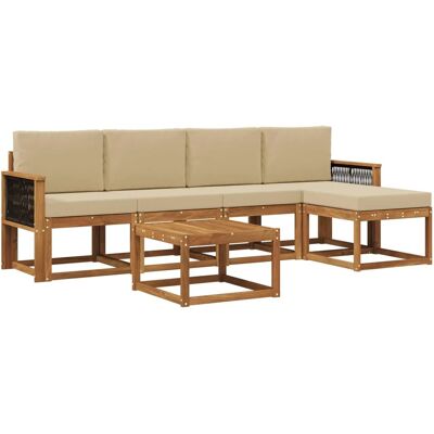 vidaXL Outdoor-Sofagarnitur mit Kissen 6 Stk Natur und Beige Polyester 3385154 vidaXL Outdoor-Sofagarnitur mit Kissen 6 Stk Natur und Beige Polyester 3385154