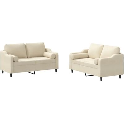 vidaXL 2-tlg. Sofagarnitur mit Kissen Creme Stoff vidaXL 2-tlg. Sofagarnitur mit Kissen Creme Stoff