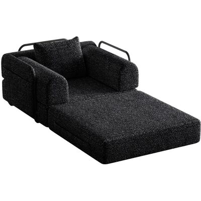 PXloue Schlafsofa 2 in 1 mit Bettfunktion Metallrahmen Armlehnen Stauraum Chenille Schwarz PXloue Schlafsofa 2 in 1 mit Bettfunktion Metallrahmen Armlehnen Stauraum Chenille Schwarz