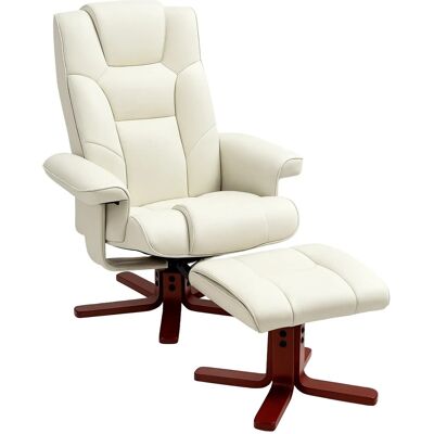 HOMCOM Relaxsessel mit Hocker Kunstleder Holz Cremeweiß 84B x 84T x 104H cm HOMCOM Relaxsessel mit Hocker Kunstleder Holz Cremeweiß 84B x 84T x 104H cm