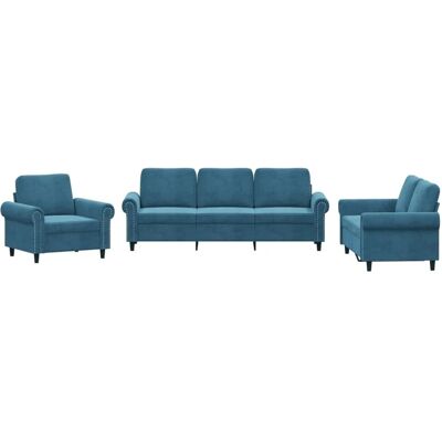 vidaXL 3-Tlg Sofagarnitur mit Kissen Blau Samt 3202179 vidaXL 3-Tlg Sofagarnitur mit Kissen Blau Samt 3202179