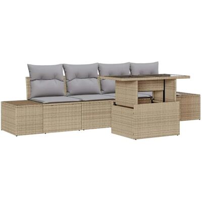 vidaXL Garten-Sofa-Set mit Kissen 5-Tlg Beige und Hellgrau 3357823 vidaXL Garten-Sofa-Set mit Kissen 5-Tlg Beige und Hellgrau 3357823