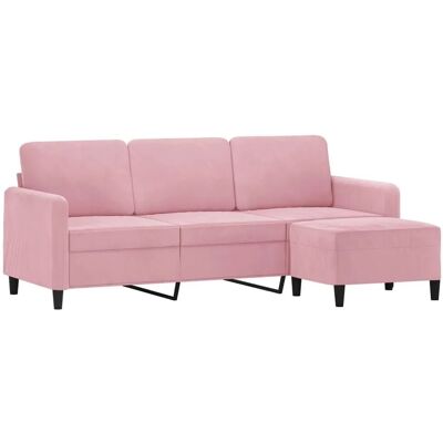 VIDAXL Rosa Samtsofa für 3 Personen mit Hocker - Sofa VIDAXL Rosa Samtsofa für 3 Personen mit Hocker - Sofa