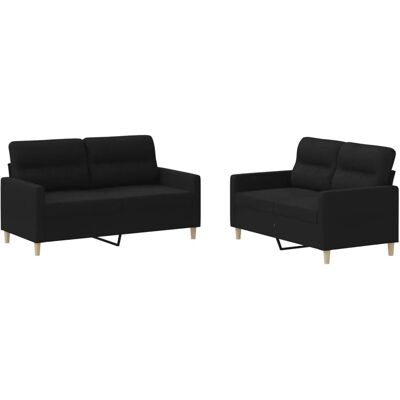 vidaXL 2-Tlg Sofagarnitur mit Kissen Schwarz Stoff 3201572 vidaXL 2-Tlg Sofagarnitur mit Kissen Schwarz Stoff 3201572