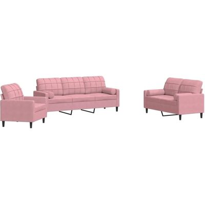 vidaXL 3-tlg. Samtsofa-Set Rosa - Sofa Set vidaXL 3-tlg. Samtsofa-Set Rosa - Sofa Set