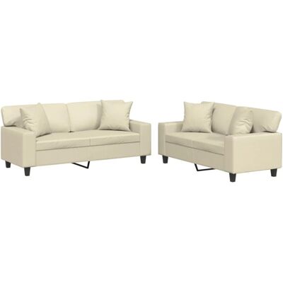 vidaXL 2-Tlg Sofagarnitur mit Kissen Creme Kunstleder 3201925 vidaXL 2-Tlg Sofagarnitur mit Kissen Creme Kunstleder 3201925