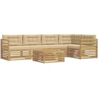 vidaXL Outdoor-Sofagarnitur mit Kissen 6 Stk Weiß und Beige Polyester 3390508 vidaXL Outdoor-Sofagarnitur mit Kissen 6 Stk Weiß und Beige Polyester 3390508