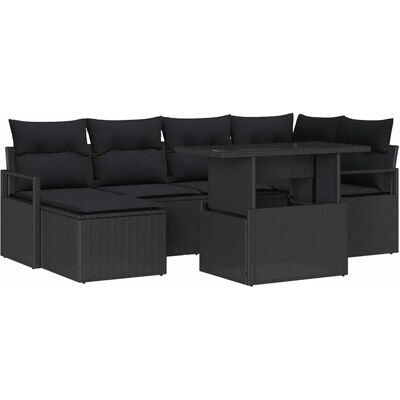 vidaXL Garten-Sofa-Set mit Kissen 7-Tlg Schwarz 3348859 vidaXL Garten-Sofa-Set mit Kissen 7-Tlg Schwarz 3348859