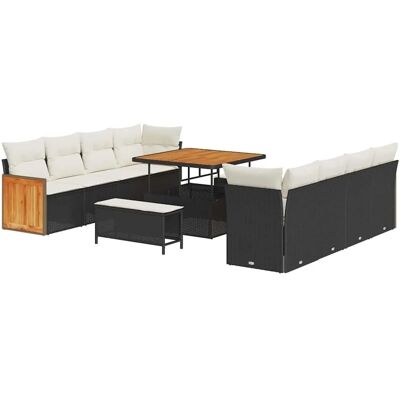 vidaXL Gartensofa-Set mit Kissen 11 Stk Schwarz und Creme 3363285 vidaXL Gartensofa-Set mit Kissen 11 Stk Schwarz und Creme 3363285