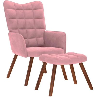 vidaXL Relaxsessel mit Hocker Rosa Samt 4016825 vidaXL Relaxsessel mit Hocker Rosa Samt 4016825