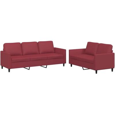 vidaXL 2-Tlg Sofagarnitur mit Kissen Weinrot Kunstleder 3201763 vidaXL 2-Tlg Sofagarnitur mit Kissen Weinrot Kunstleder 3201763
