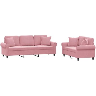 vidaXL 2-Tlg Sofagarnitur mit Kissen Rosa Samt 3202273 vidaXL 2-Tlg Sofagarnitur mit Kissen Rosa Samt 3202273