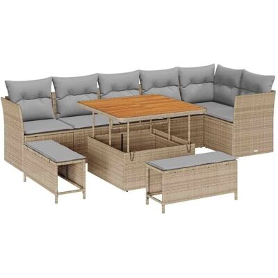 vidaXL Garten-Sofa-Set mit Kissen 9-Tlg Beige und Hellgrau 3363447 vidaXL Garten-Sofa-Set mit Kissen 9-Tlg Beige und Hellgrau 3363447