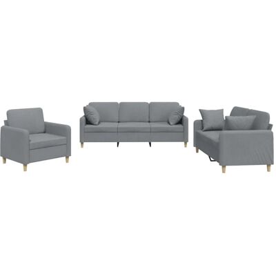 vidaXL 3-Tlg Sofagarnitur mit Kissen Hellgrau Stoff 3202070 vidaXL 3-Tlg Sofagarnitur mit Kissen Hellgrau Stoff 3202070