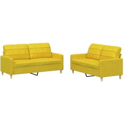 vidaXL 2-Tlg Sofagarnitur mit Kissen Hellgelb Stoff 3201279 vidaXL 2-Tlg Sofagarnitur mit Kissen Hellgelb Stoff 3201279
