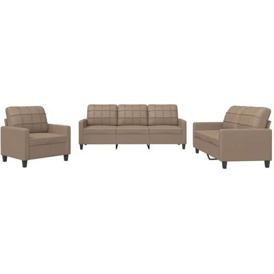 vidaXL 3-Tlg Sofagarnitur mit Kissen Cappuccino-Braun Kunstleder 3201342 vidaXL 3-Tlg Sofagarnitur mit Kissen Cappuccino-Braun Kunstleder 3201342
